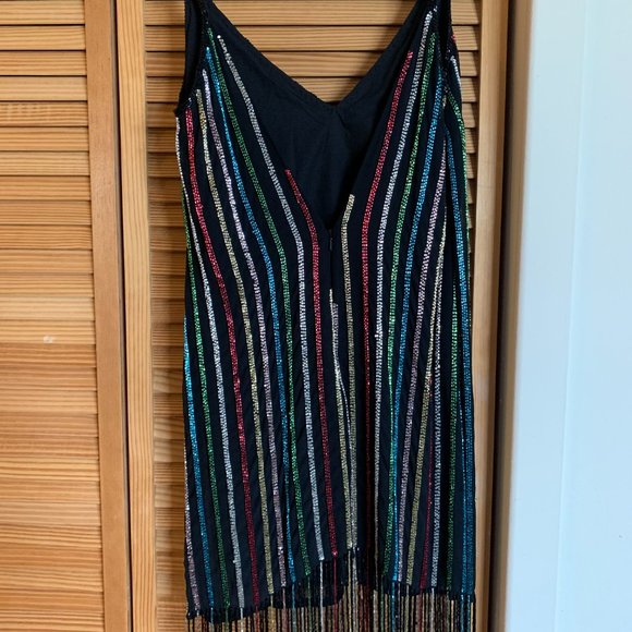 ASOS DESIGN stripe fringe sequin mini slip dress - Picture 9 of 9